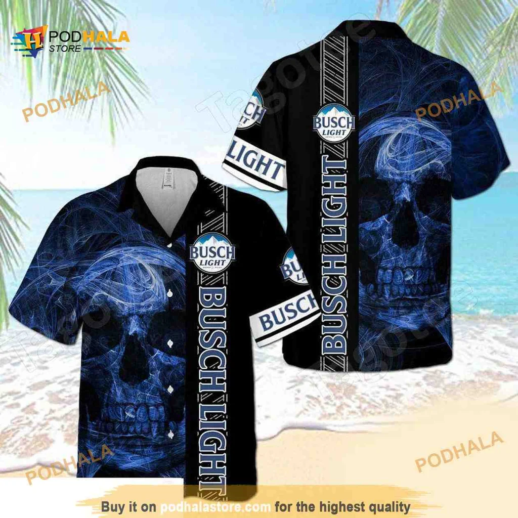 Busch Light Blue Smoky Skull Hawaiian Shirt For Beer Enthusiasts