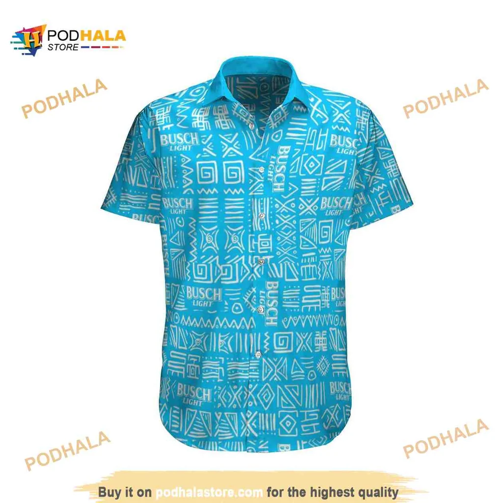 Busch Light Blue Tribal Hawaiian Shirt With Geometric Pattern