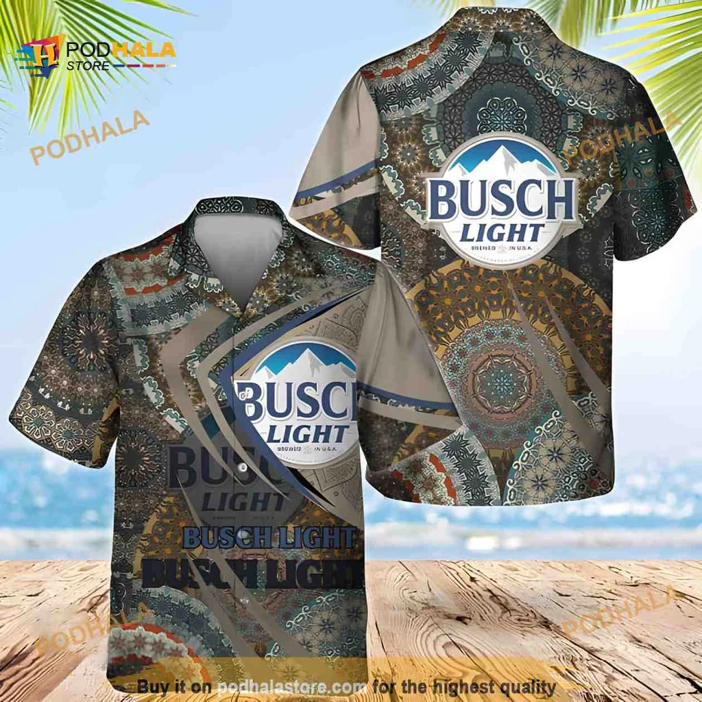 Busch Light Boho Hawaiian Shirt With Mandala Pattern For Beer Lovers