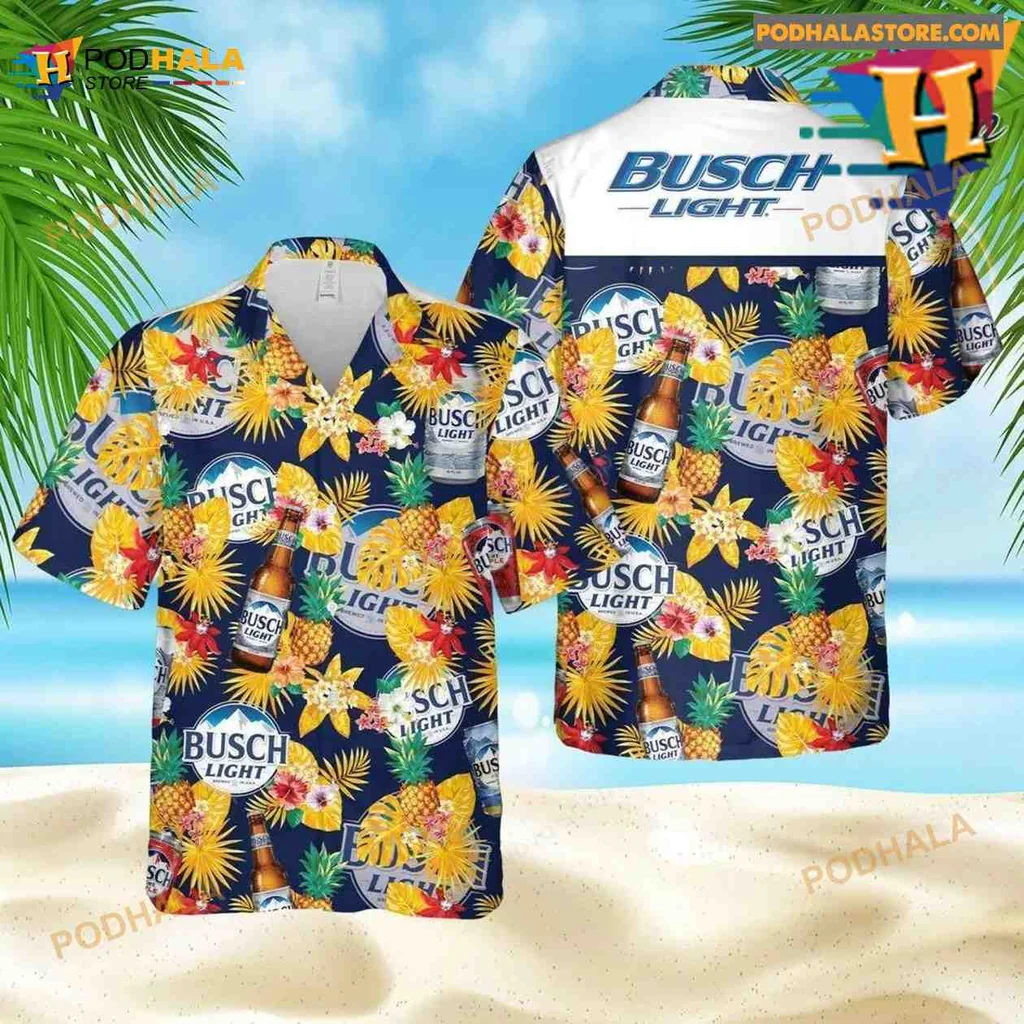 Busch Light Floral Hawaiian Shirt Featuring Tropical Design