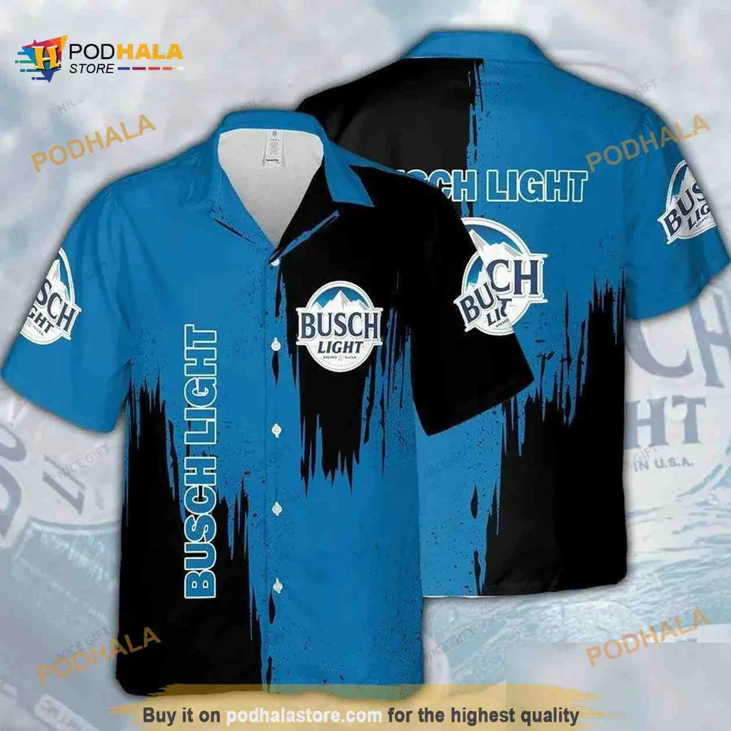 Busch Light Hawaiian Shirt With Black And Blue Gradient Design