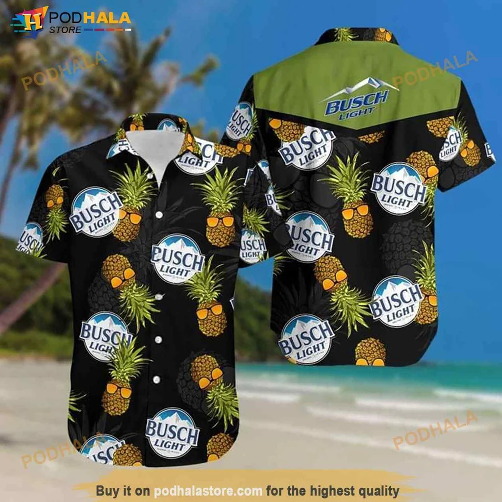 Busch Light Hawaiian Shirt With Colorful Pineapples And Logos