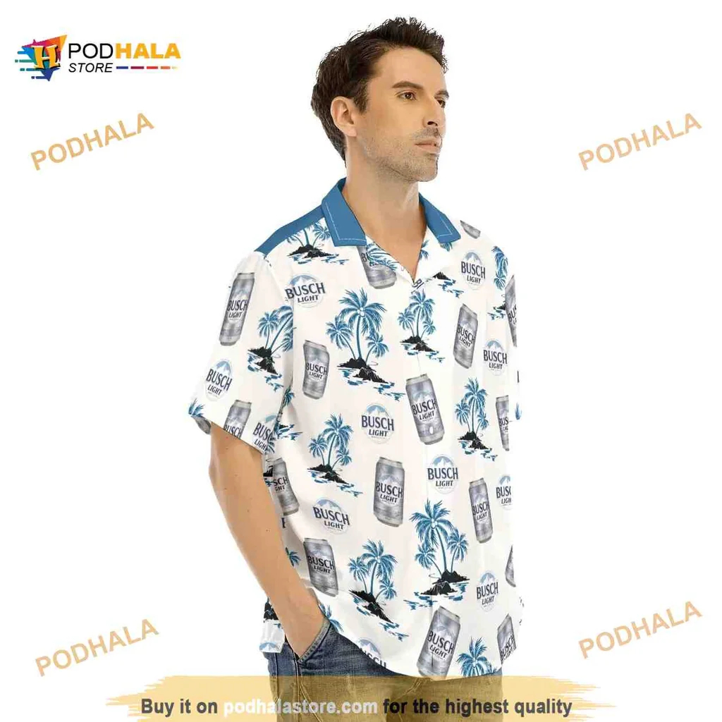 Busch Light Hawaiian Shirt With Tropical Beer Can Design