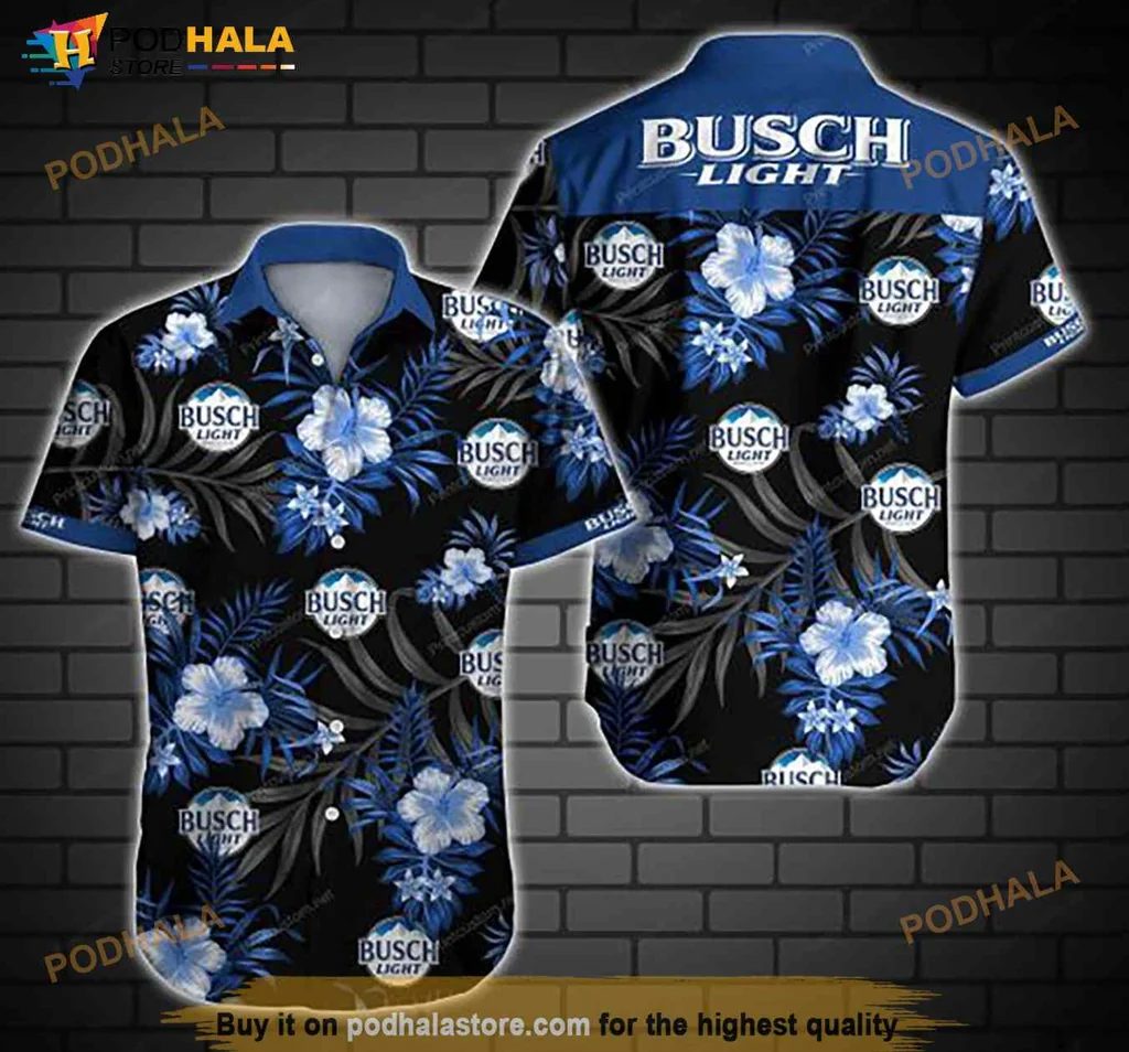 Busch Light Hawaiian Shirt With Tropical Hibiscus Floral Design
