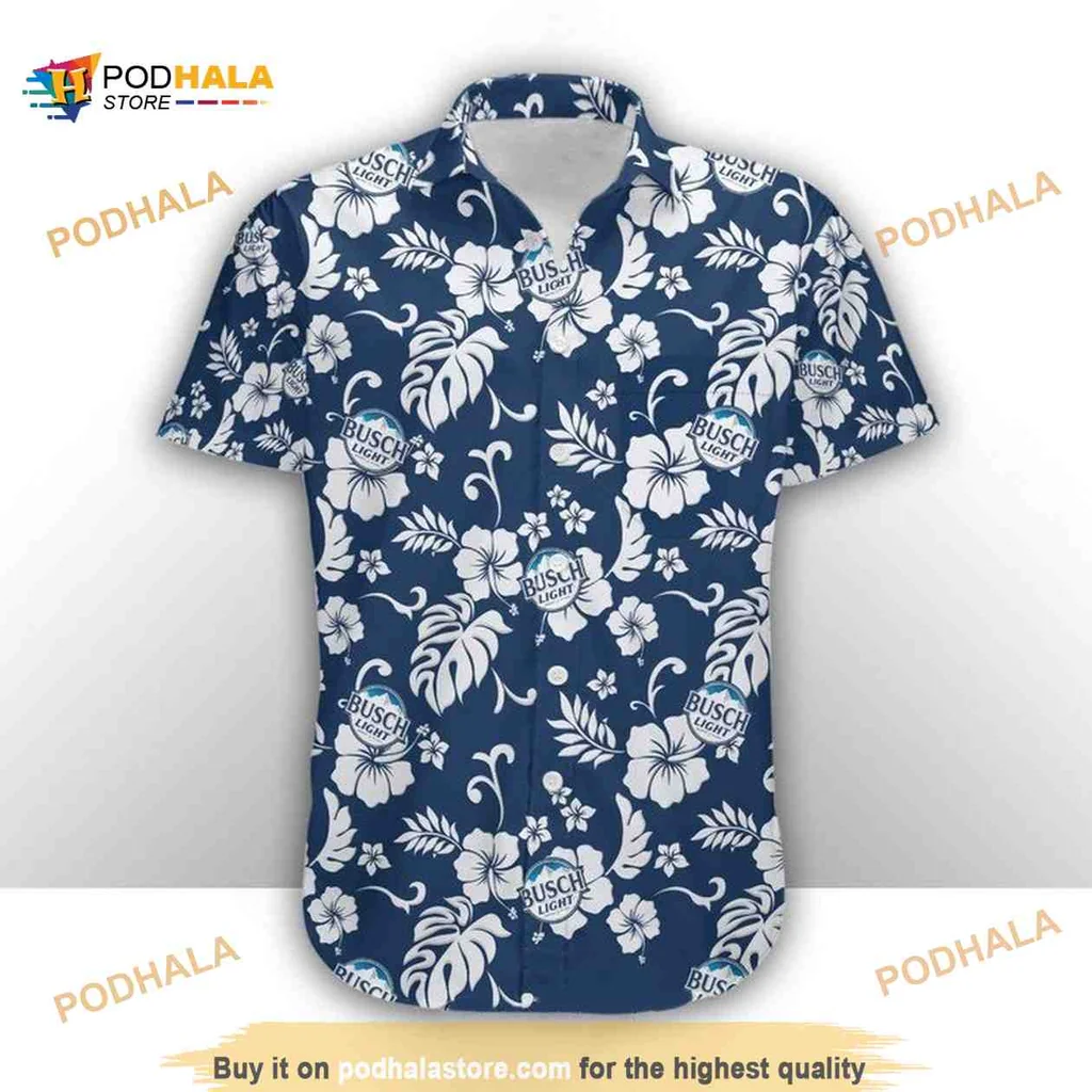 Busch Light Hawaiian Shirt With White Hibiscus All Over Print