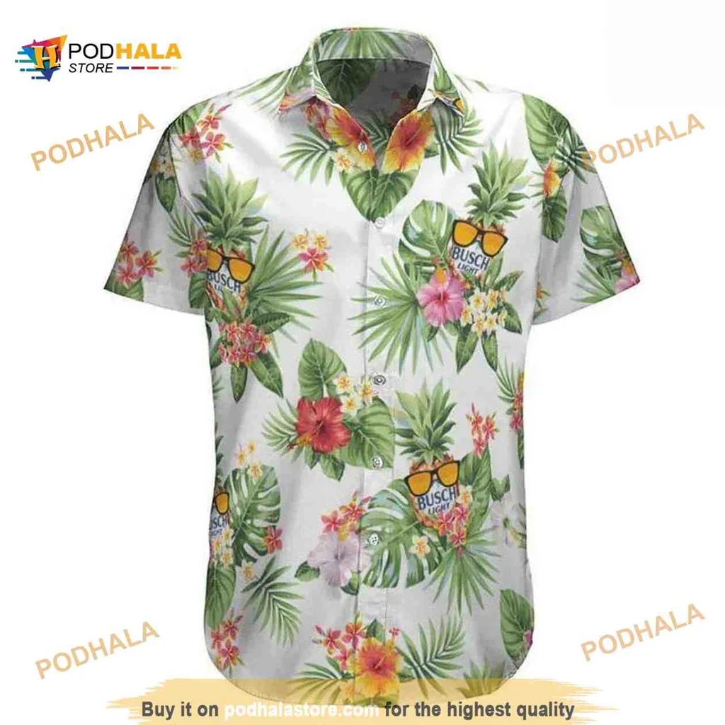 Busch Light Hibiscus Hawaiian Shirt With Tropical Floral Design