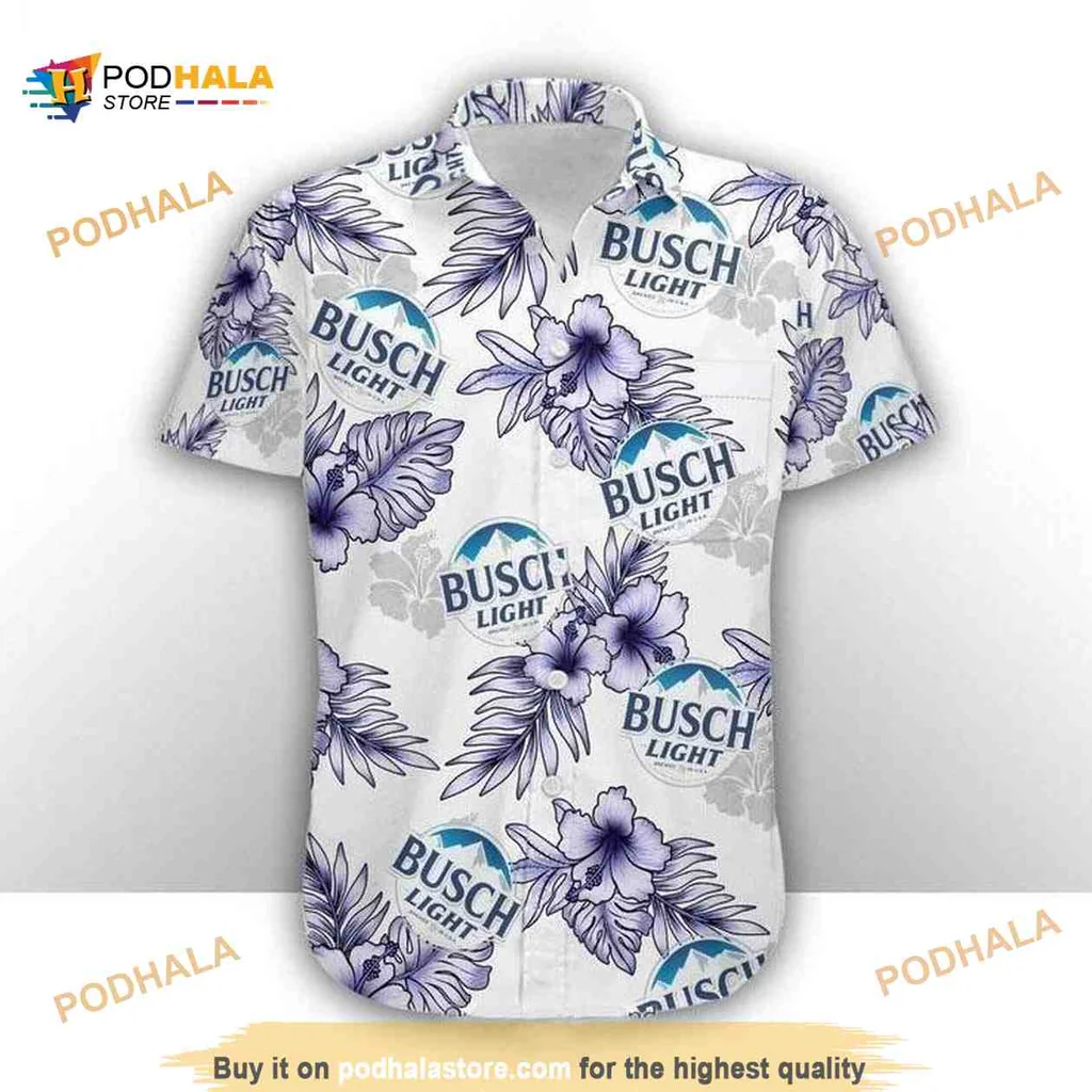 Busch Light Hibiscus Hawaiian Shirt With Tropical Floral Design
