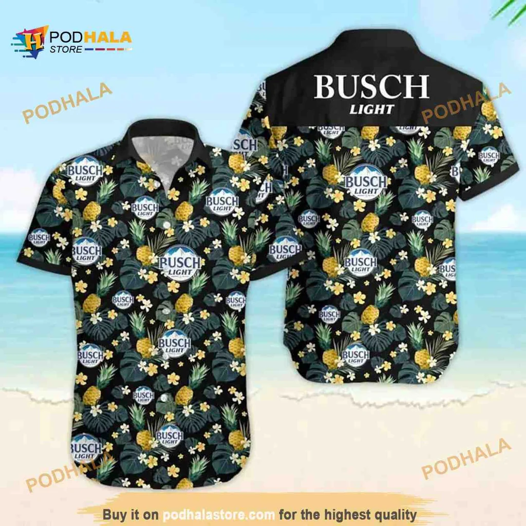 Busch Light Pineapple Hawaiian Shirt With Tropical Palm Leaves