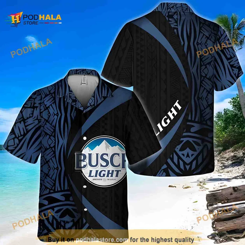 Busch Light Polynesian Hawaiian Shirt With Tribal Design