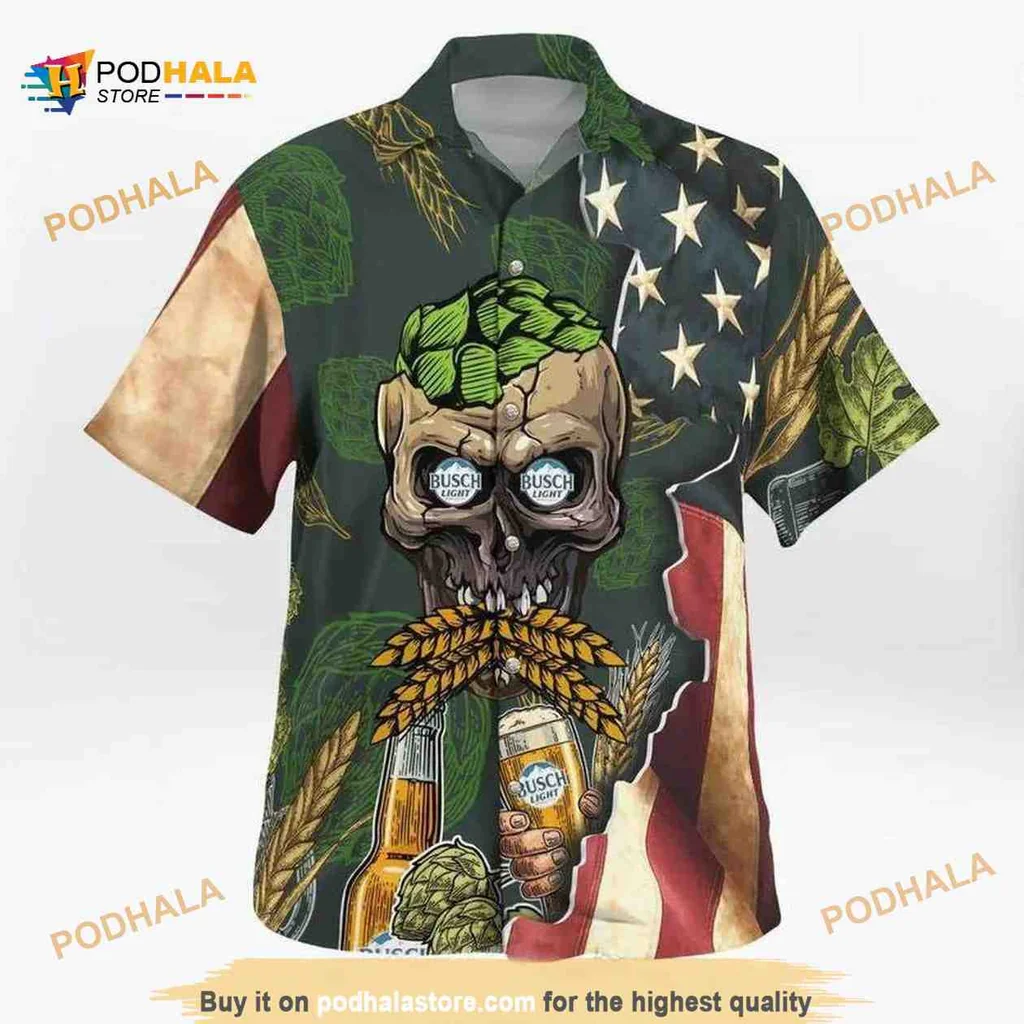Busch Light Skull Hawaiian Shirt With Artichoke Design For Beer Lovers