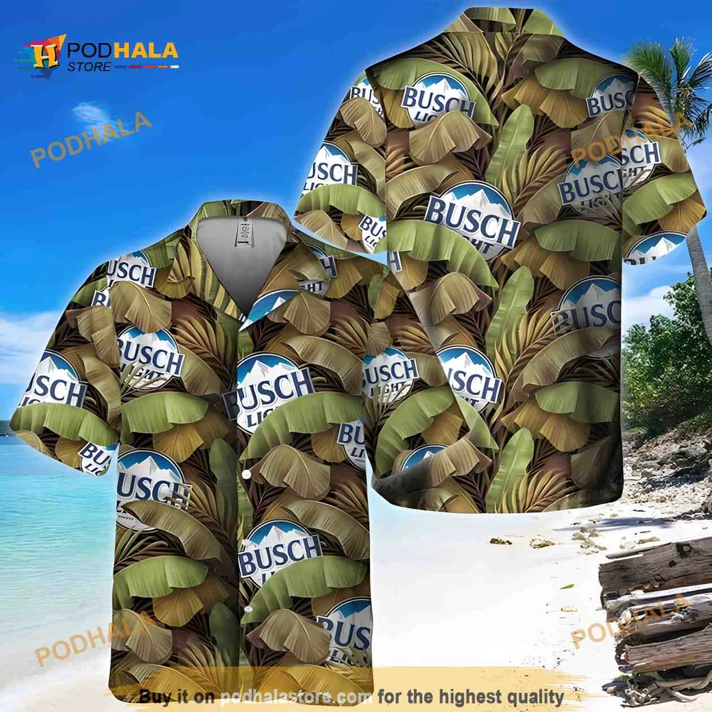 Busch Light Tropical Aloha Shirt With Banana Leaves Design