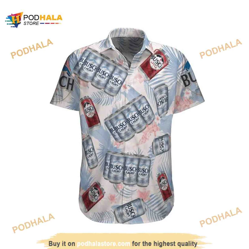 Busch Light Tropical Aloha Shirt With Palm Leaves And Floral Elements