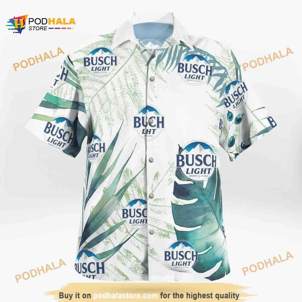 Busch Light Tropical Aloha Shirt With Vibrant Palm Fronds