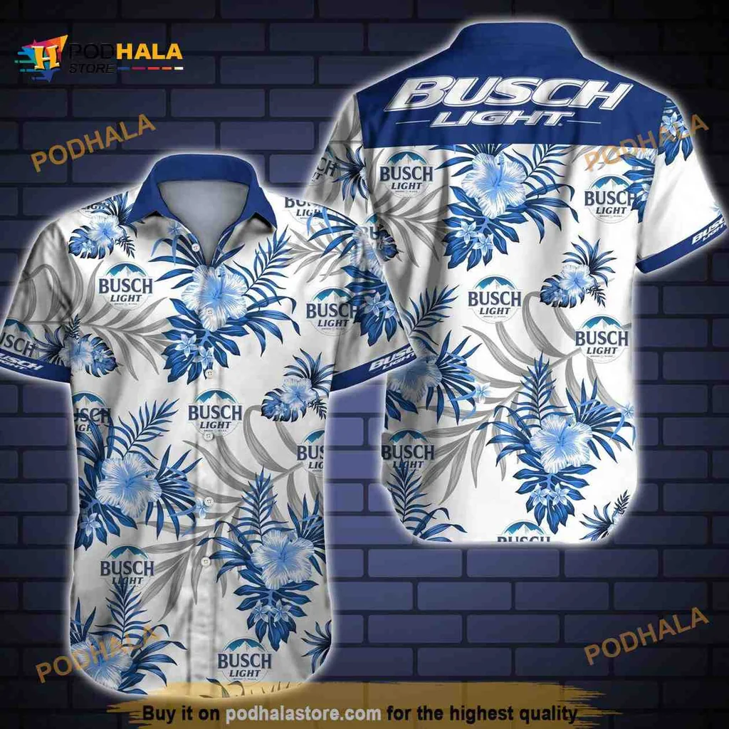 Busch Light Tropical Floral Hawaiian Shirt In Blue For Beer Lovers