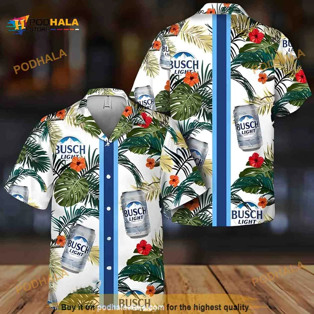 Busch Light Tropical Floral Hawaiian Shirt With Summer Flowers