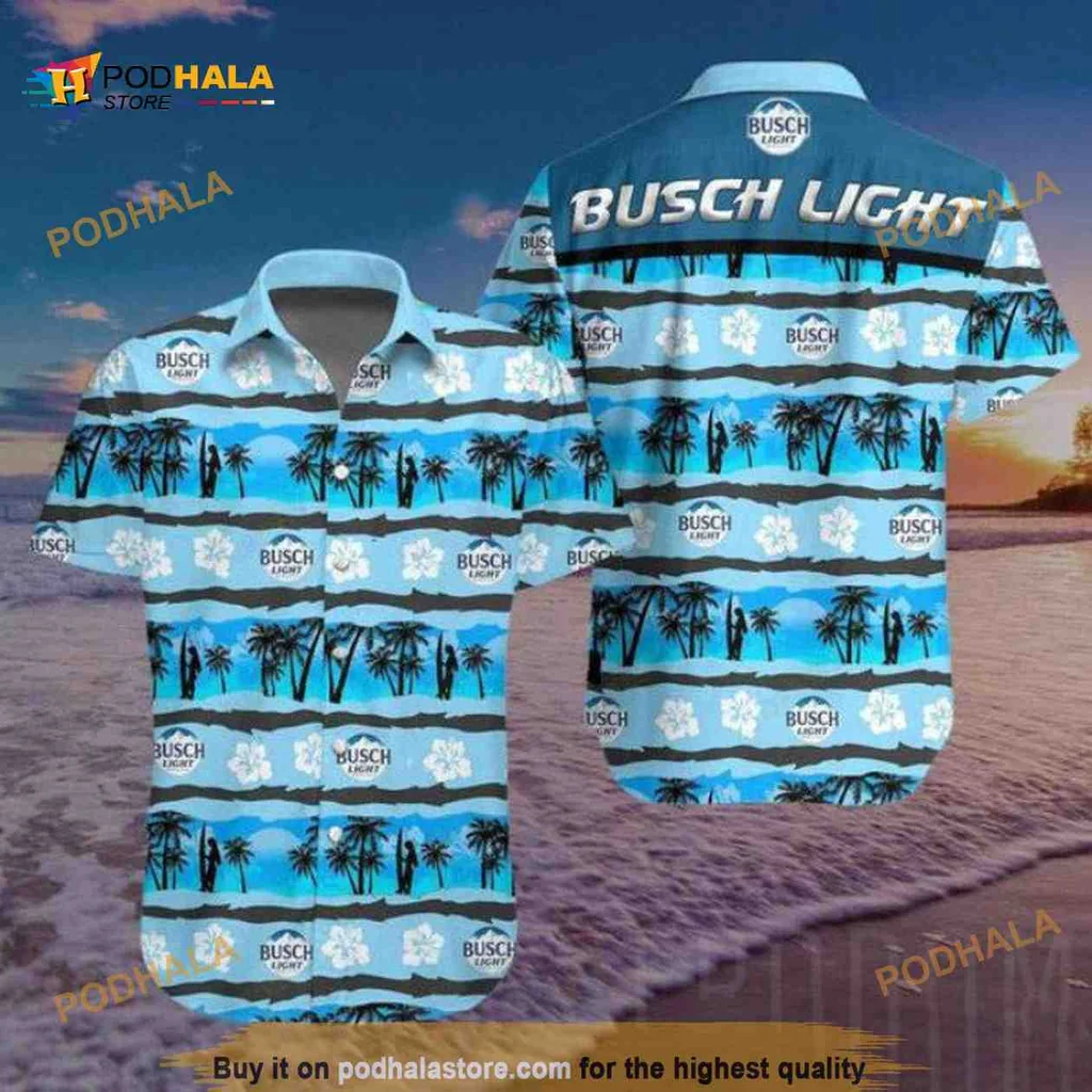 Busch Light Tropical Hawaiian Shirt, Vibrant Palm Trees And Beach Vibes