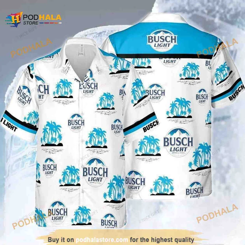 Busch Light Tropical Hawaiian Shirt With Coconut Palm Design