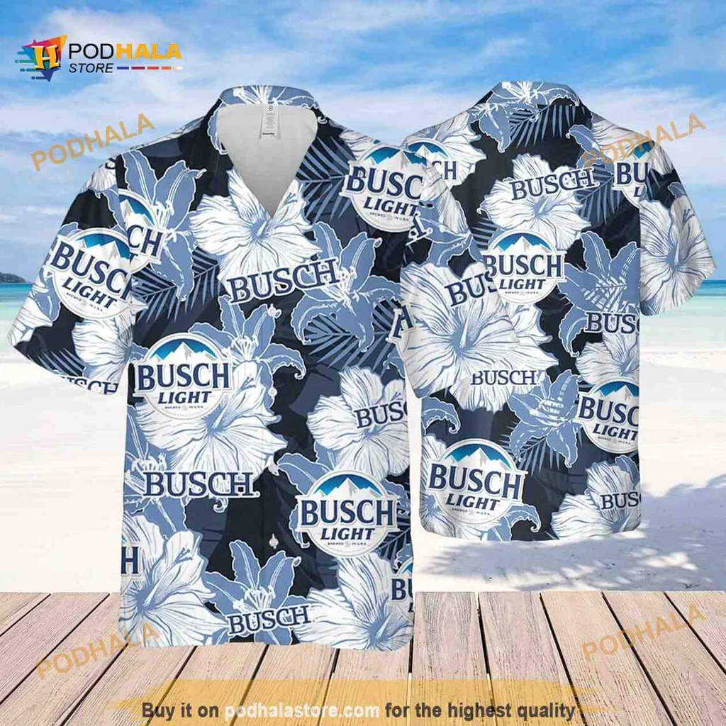Busch Light Tropical Hawaiian Shirt With Floral Pattern For Beach Lovers