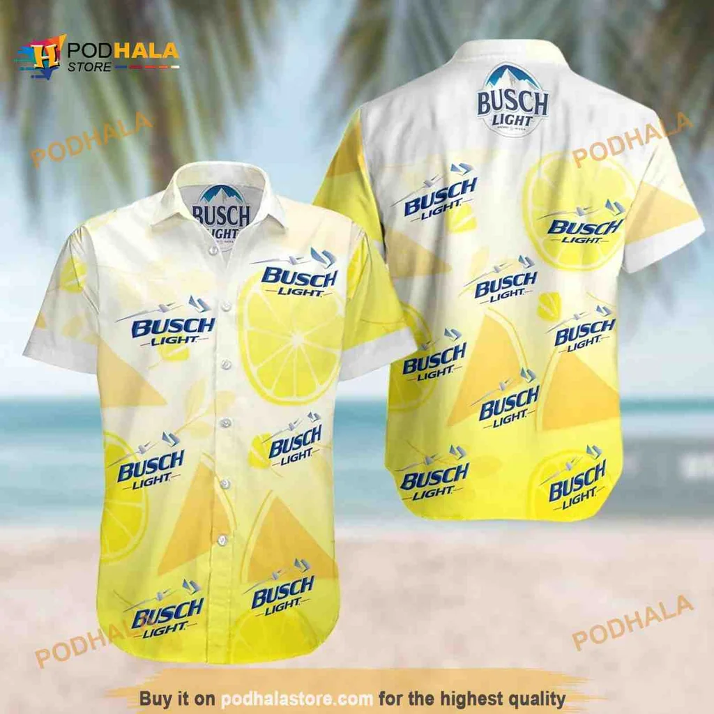 Busch Light Tropical Hawaiian Shirt With Lemon And Watermelon Design