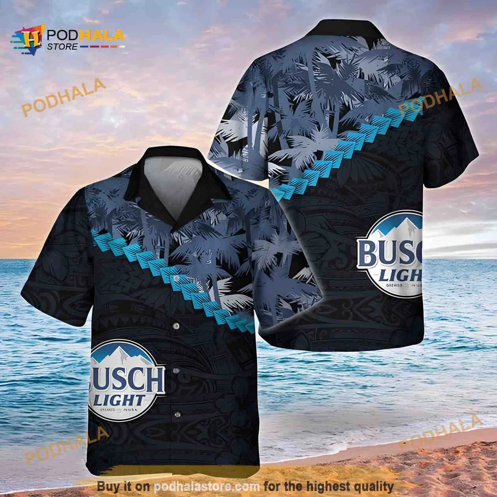 Busch Light Tropical Hawaiian Shirt With Palm Tree Design