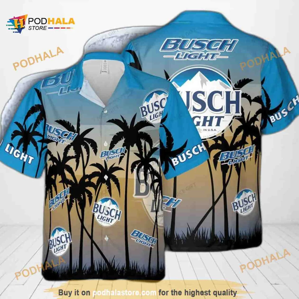 Busch Light Tropical Hawaiian Shirt With Palm Trees And Summer Vibes