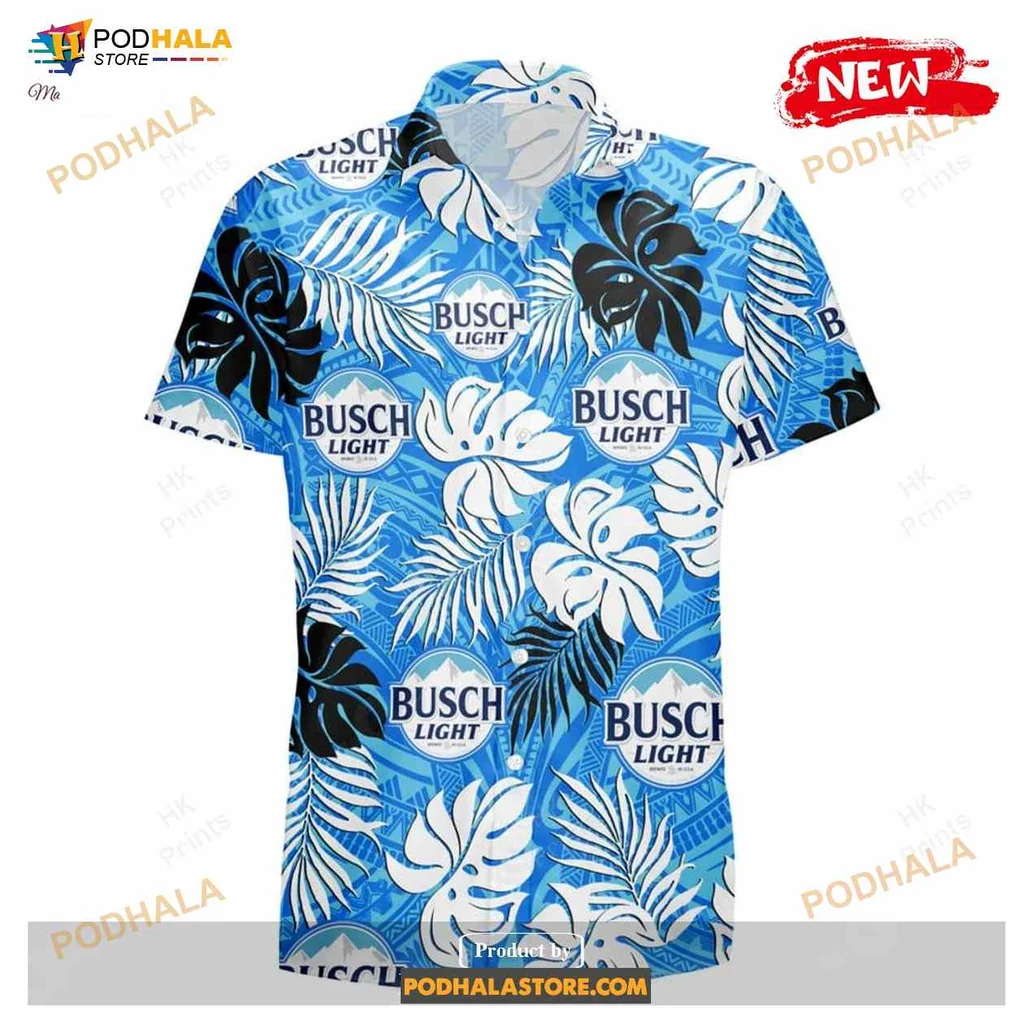 Busch Light Tropical Aloha Shirt With Vibrant Palm Leaves Design Busch Light Tropical Aloha Shirt With Vibrant Palm Leaves Design