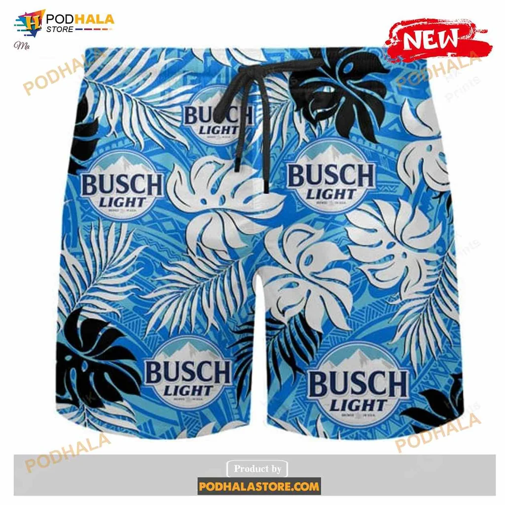 Busch Light Tropical Short-sleeve button-up shirt With Vibrant Palm Leaves Design Busch Light Tropical Short-sleeve button-up shirt With Vibrant Palm Leaves Design