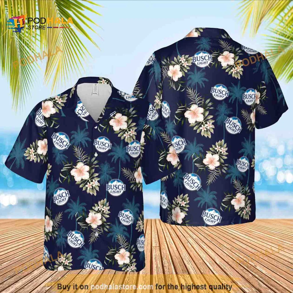 Busch Light Tropical Hibiscus Hawaiian Shirt With Vibrant Floral Design