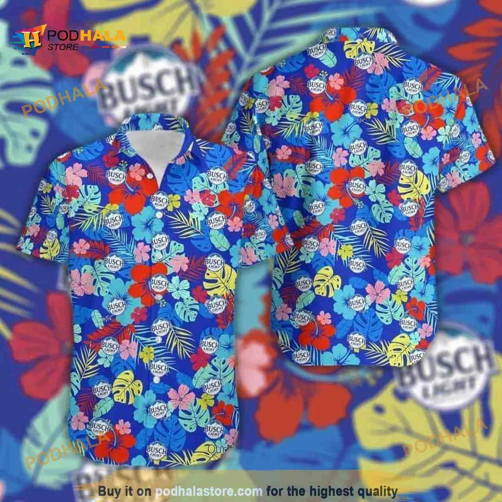 Busch Light Tropical Plants Hawaiian Shirt With Colorful Floral Design