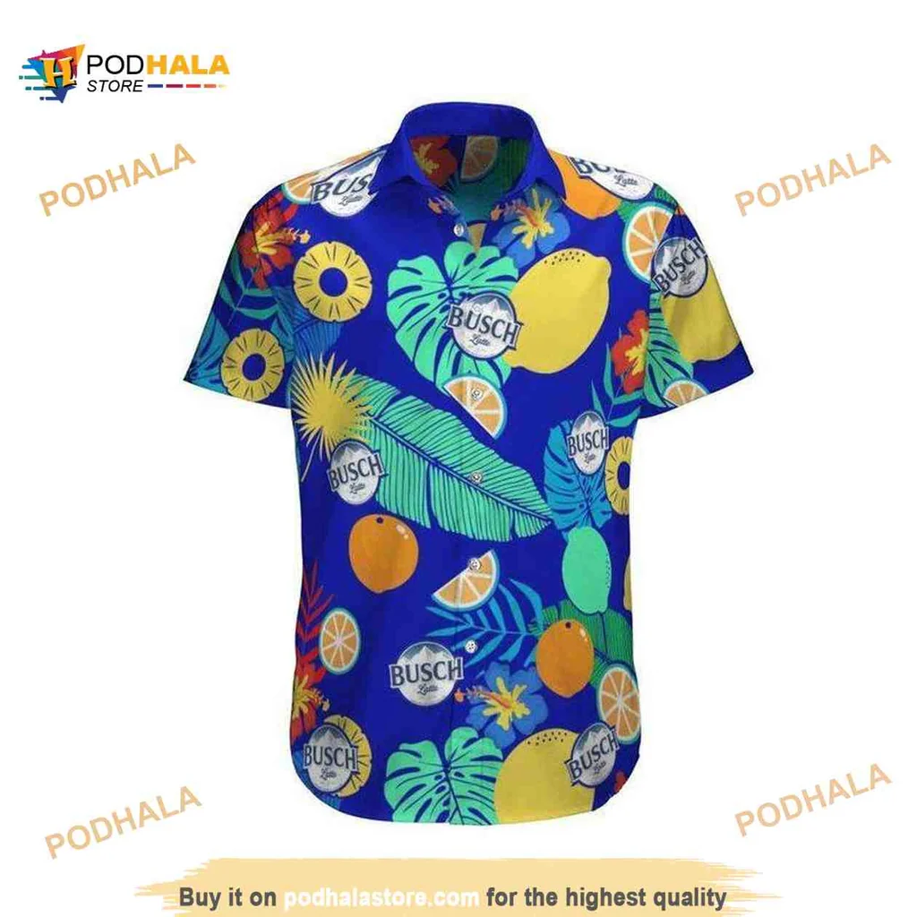 Busch Tropical Fruits Hawaiian Shirt With Playful Design For Beach Lovers