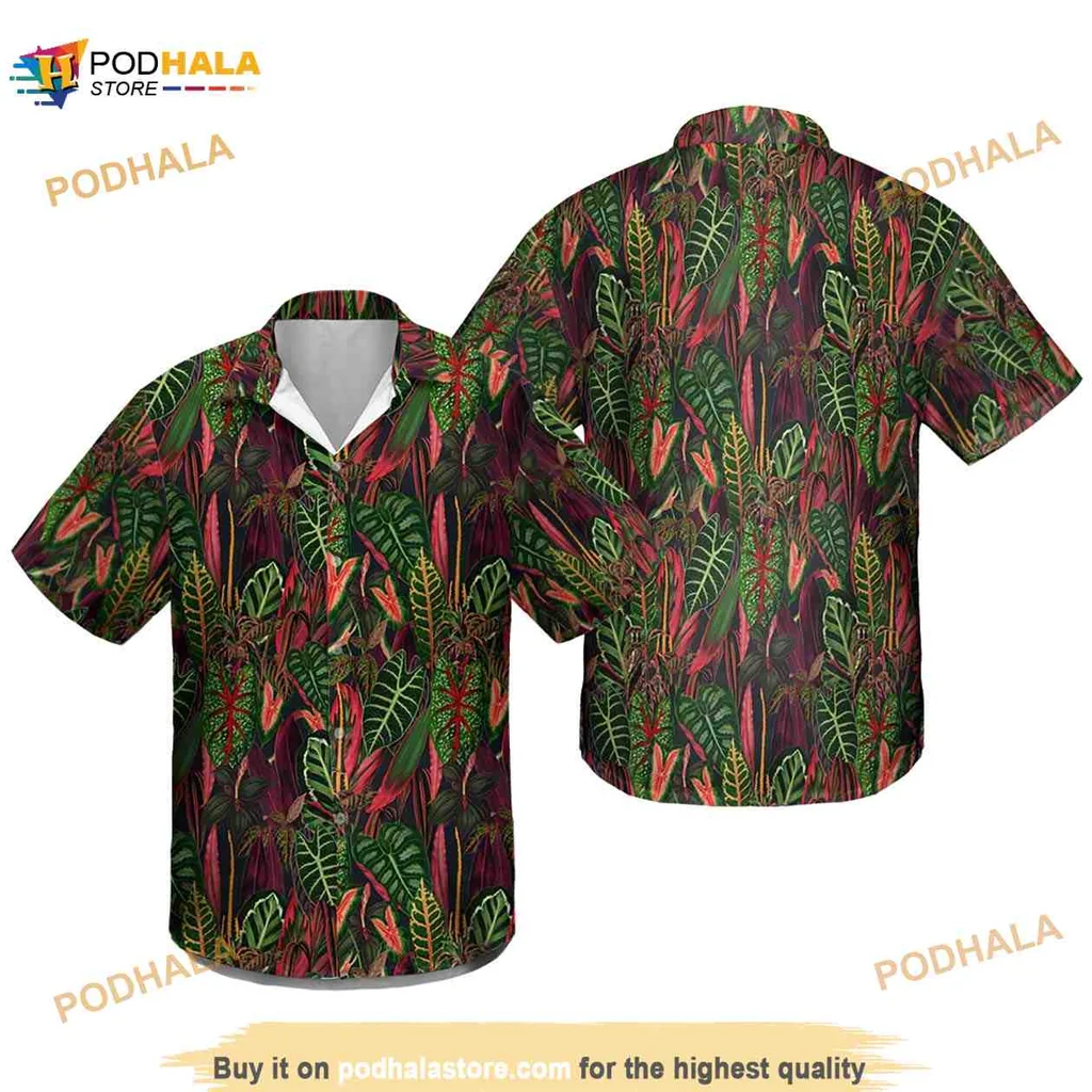 Caladium Leaves Tropical Hawaiian Shirt With Vibrant Green And Pink Design
