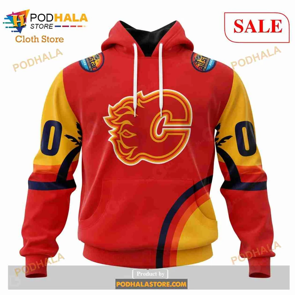 Calgary Flames 3d Hoodie With Vibrant Red And Yellow Design