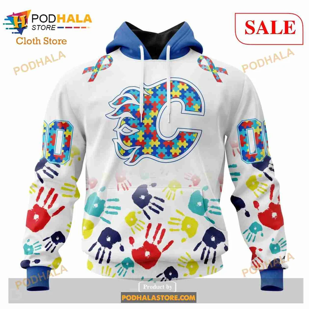 Calgary Flames Autism Awareness Hoodie With Colorful Puzzle Design