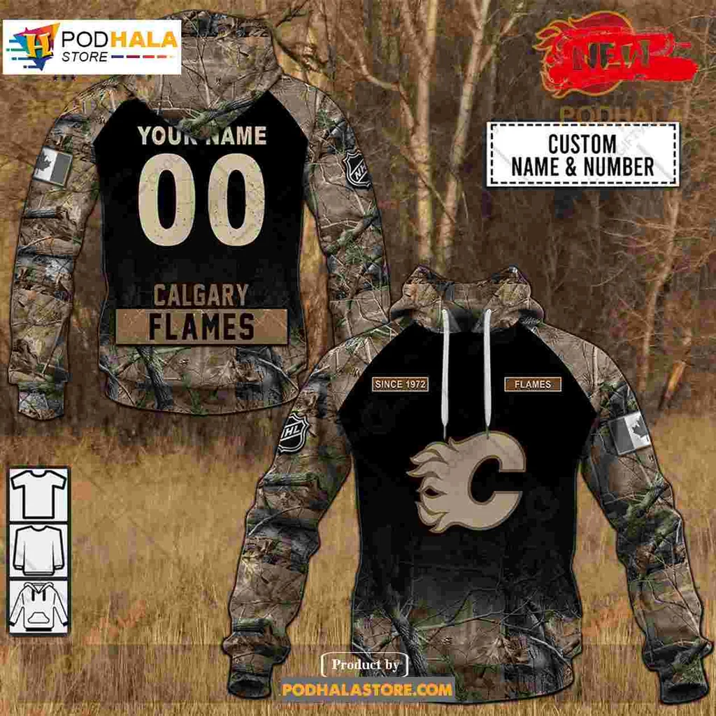 Calgary Flames Camouflage 3d Hoodie With Customizable Name Area