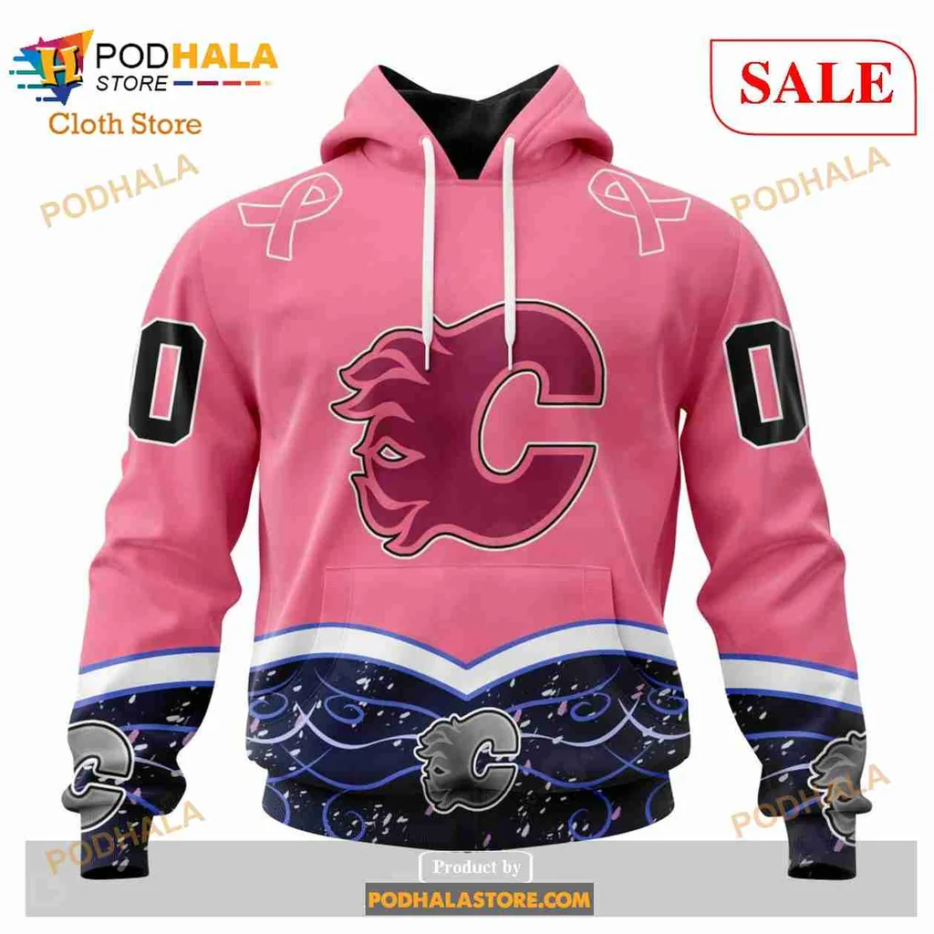 Calgary Flames Cancer Awareness Hoodie, 3d Design For Hockey Fans