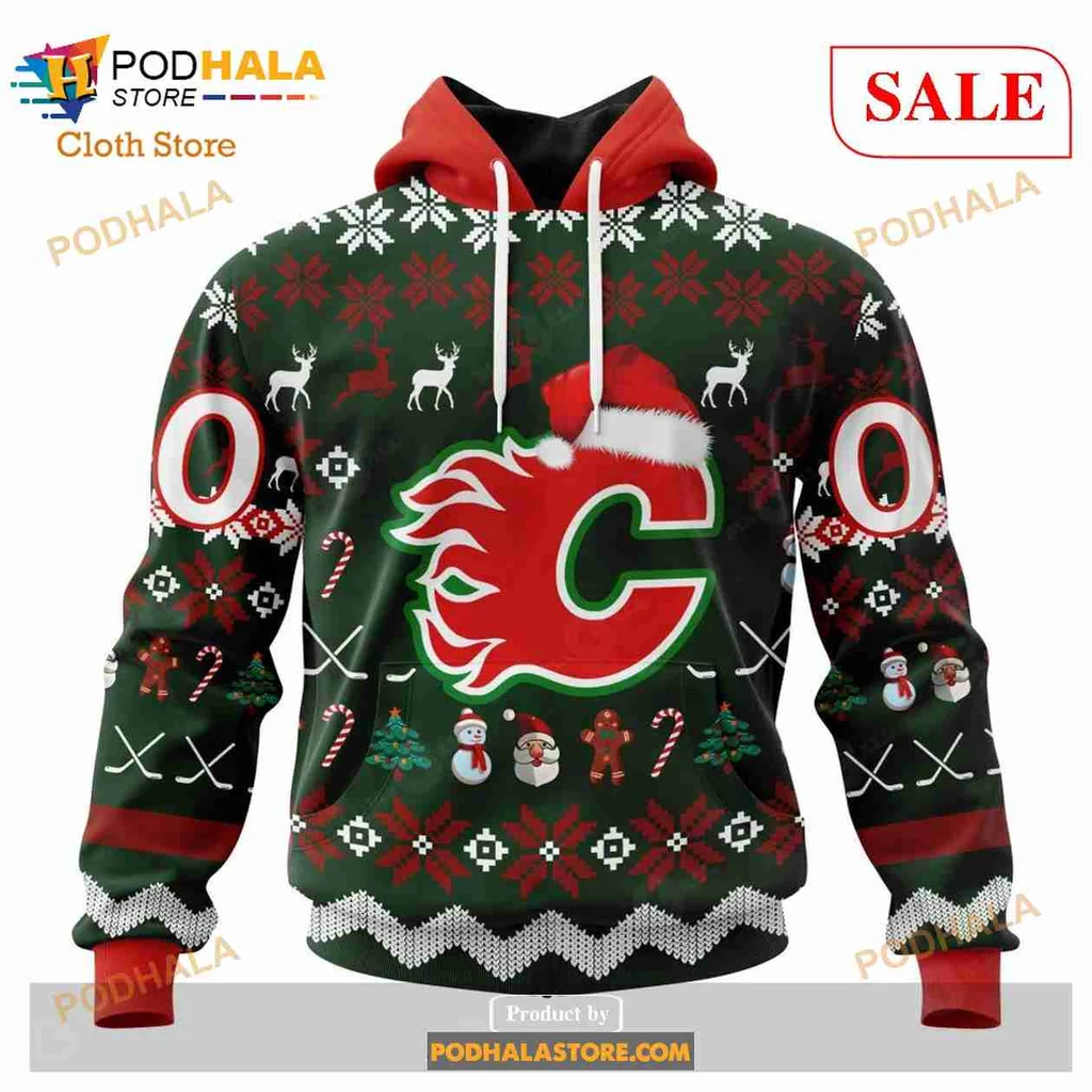 Calgary Flames Christmas 3d Hoodie With Festive Holiday Design