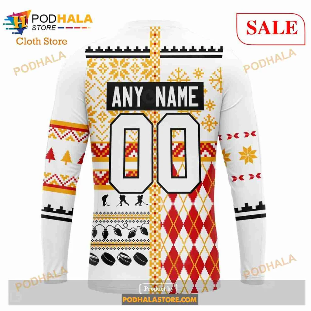 Calgary Flames Christmas Hoodie With Festive Red And White Design - Product View 5 Calgary Flames Christmas Hoodie With Festive Red And White Design - Product View 5