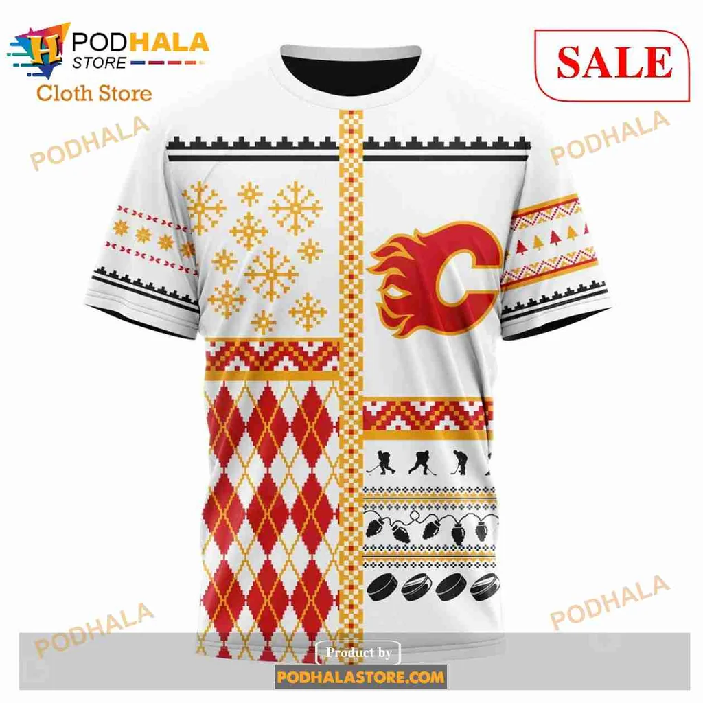 Calgary Flames Christmas Hoodie With Festive Red And White Design - Product View 6 Calgary Flames Christmas Hoodie With Festive Red And White Design - Product View 6