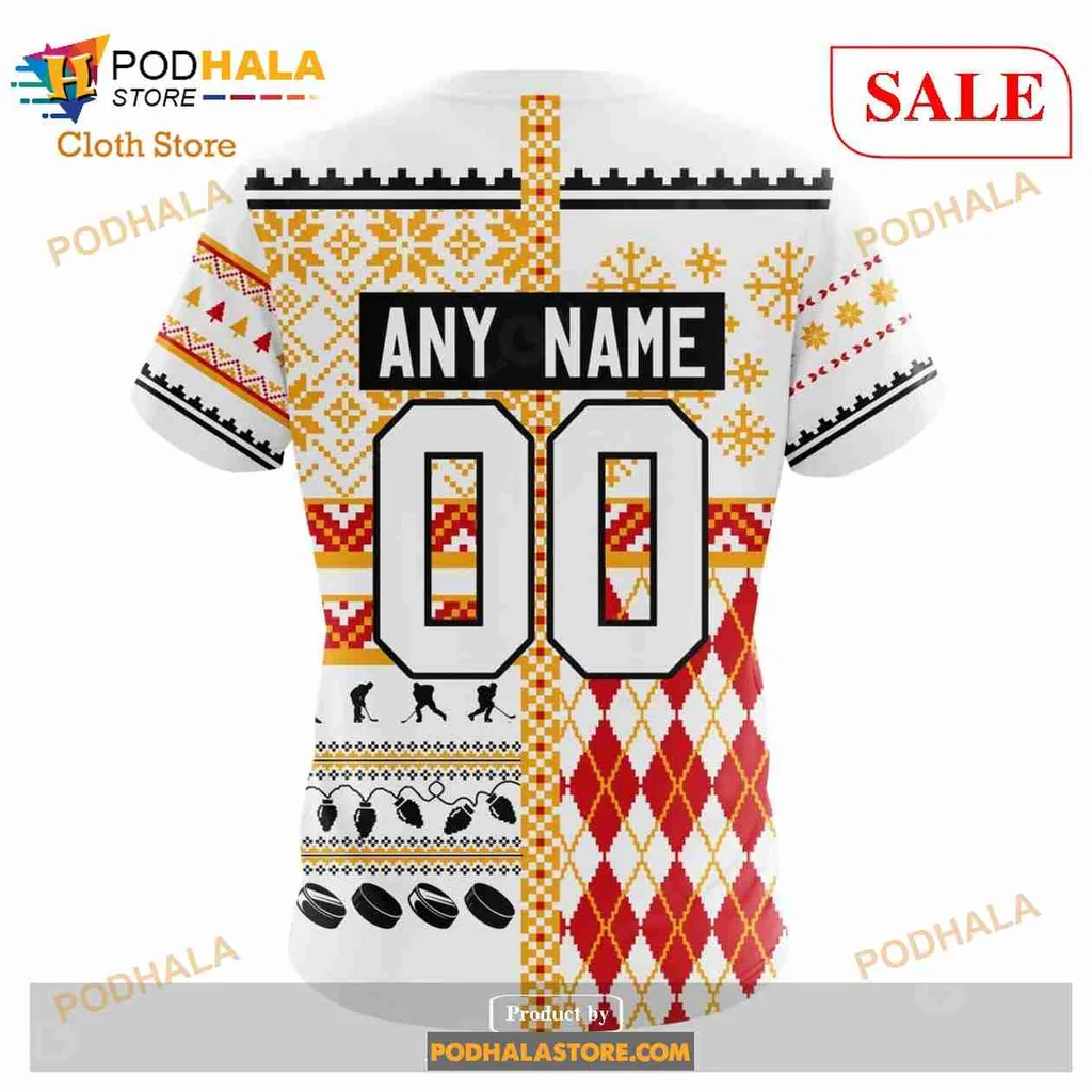 Calgary Flames Christmas Hoodie With Festive Red And White Design - Product View 7 Calgary Flames Christmas Hoodie With Festive Red And White Design - Product View 7