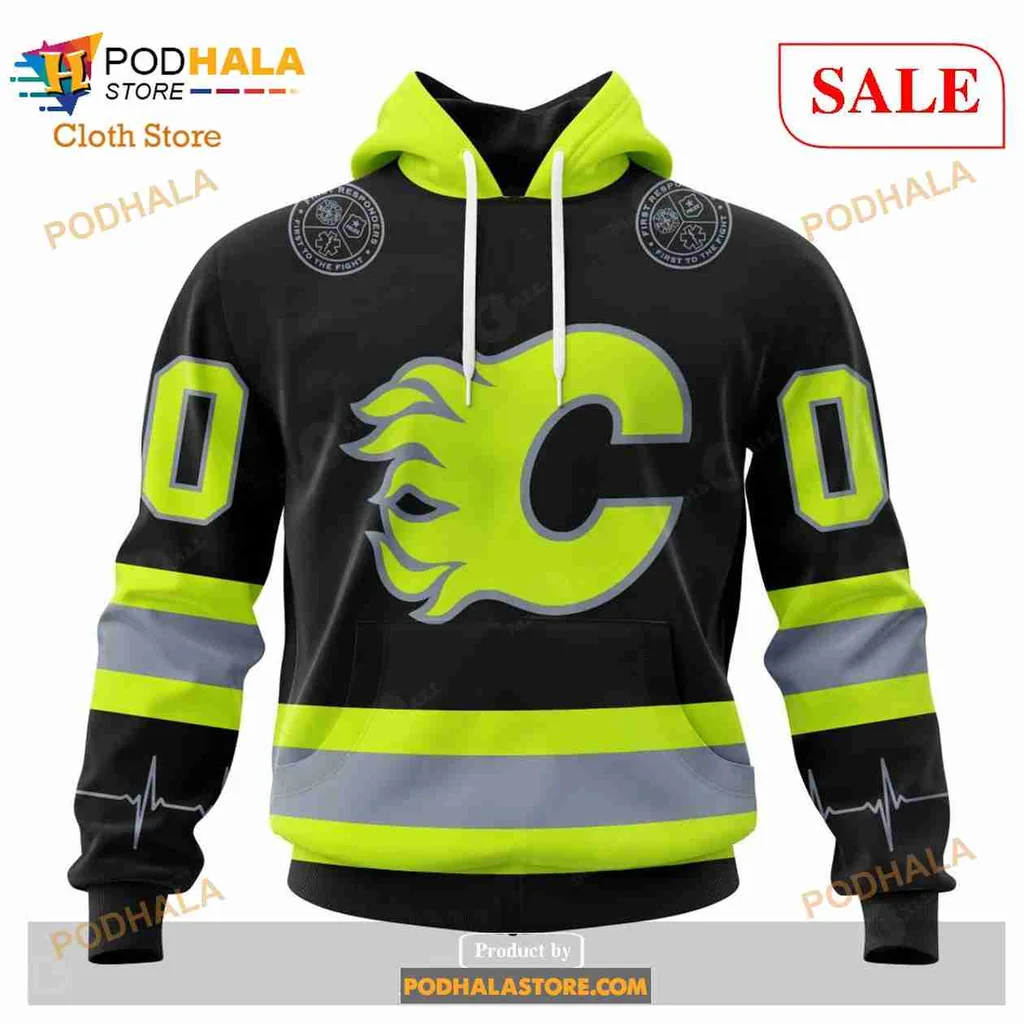 Calgary Flames Firefighter 3d Hoodie With Flame Motif And Customizable Number