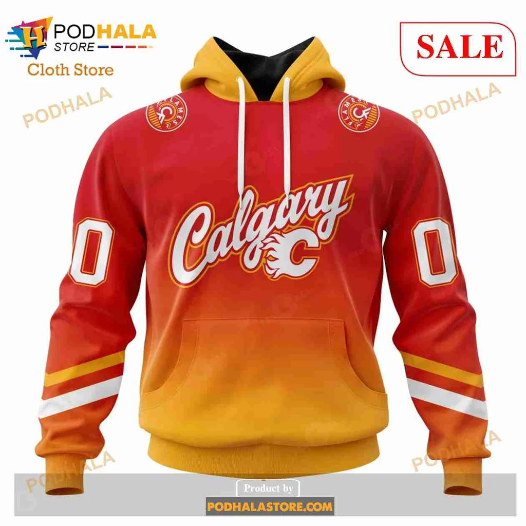 Calgary Flames Gradient 3d Hoodie With Customizable Number