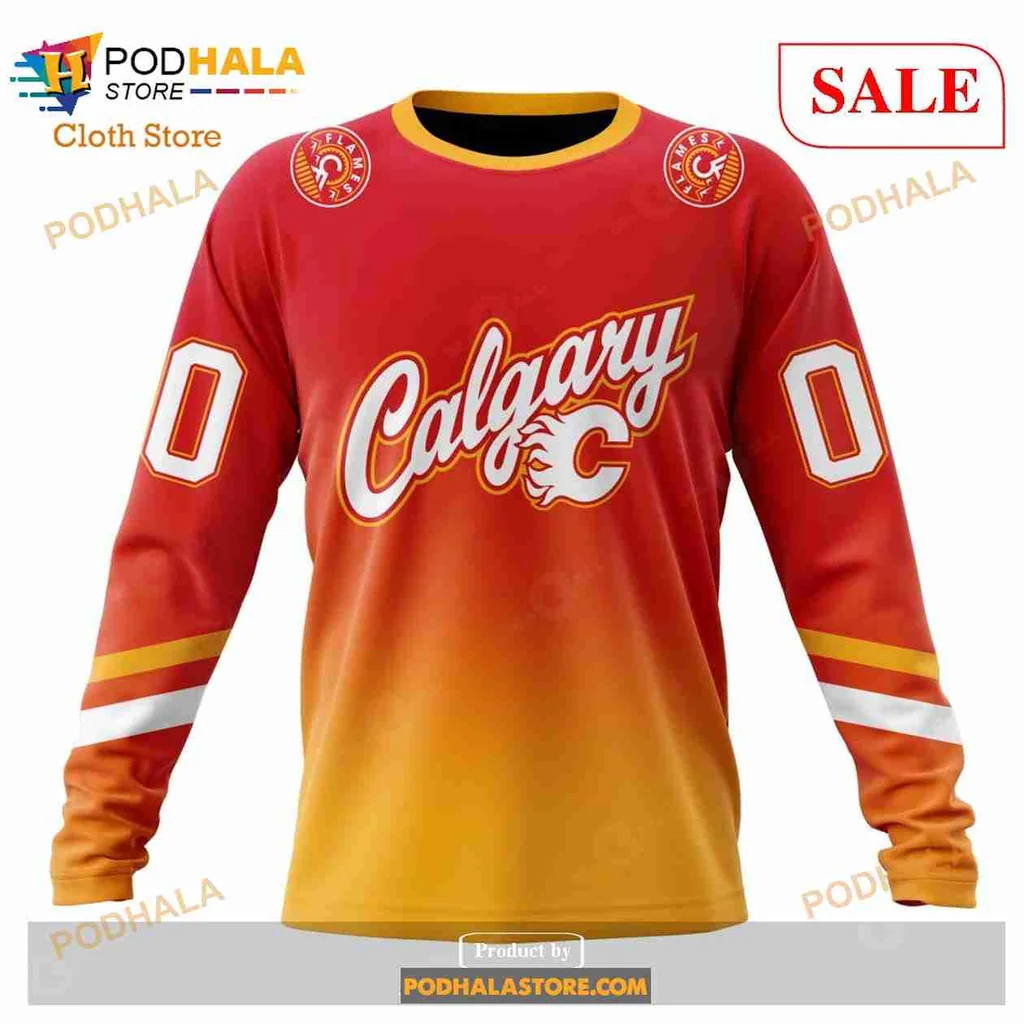 Calgary Flames Gradient 3D Print Hoodie With Customizable Number Calgary Flames Gradient 3D Print Hoodie With Customizable Number