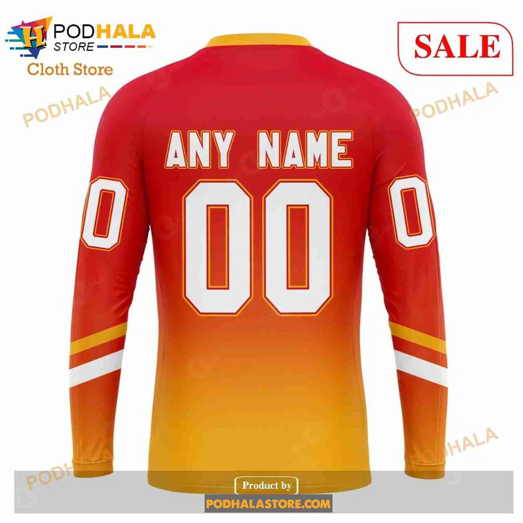 Calgary Flames Gradient 3d Hoodie With Customizable Number - Product View 5 Calgary Flames Gradient 3d Hoodie With Customizable Number - Product View 5