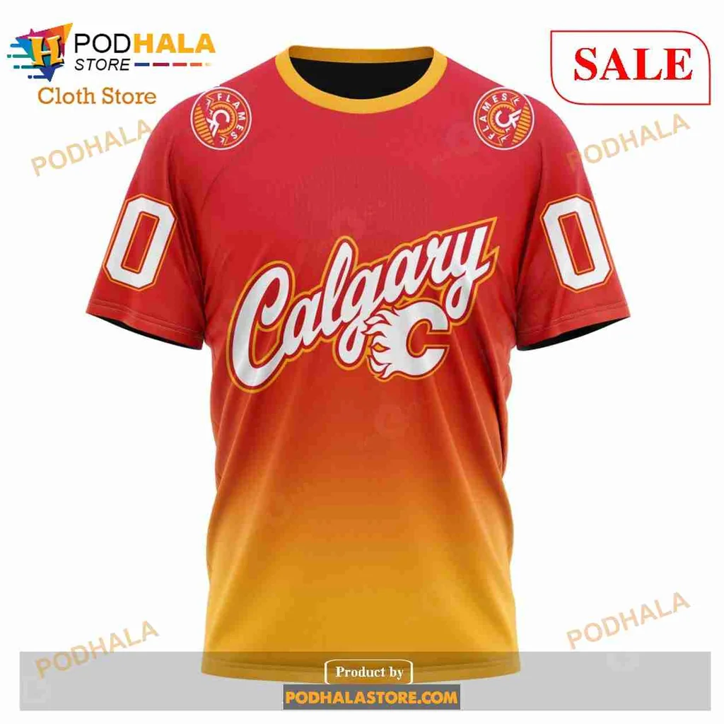 Calgary Flames Gradient 3d Hoodie With Customizable Number - Product View 6 Calgary Flames Gradient 3d Hoodie With Customizable Number - Product View 6