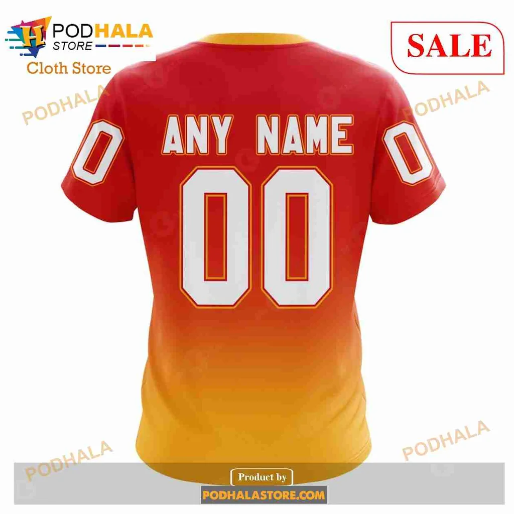 Calgary Flames Gradient 3d Hoodie With Customizable Number - Product View 7 Calgary Flames Gradient 3d Hoodie With Customizable Number - Product View 7