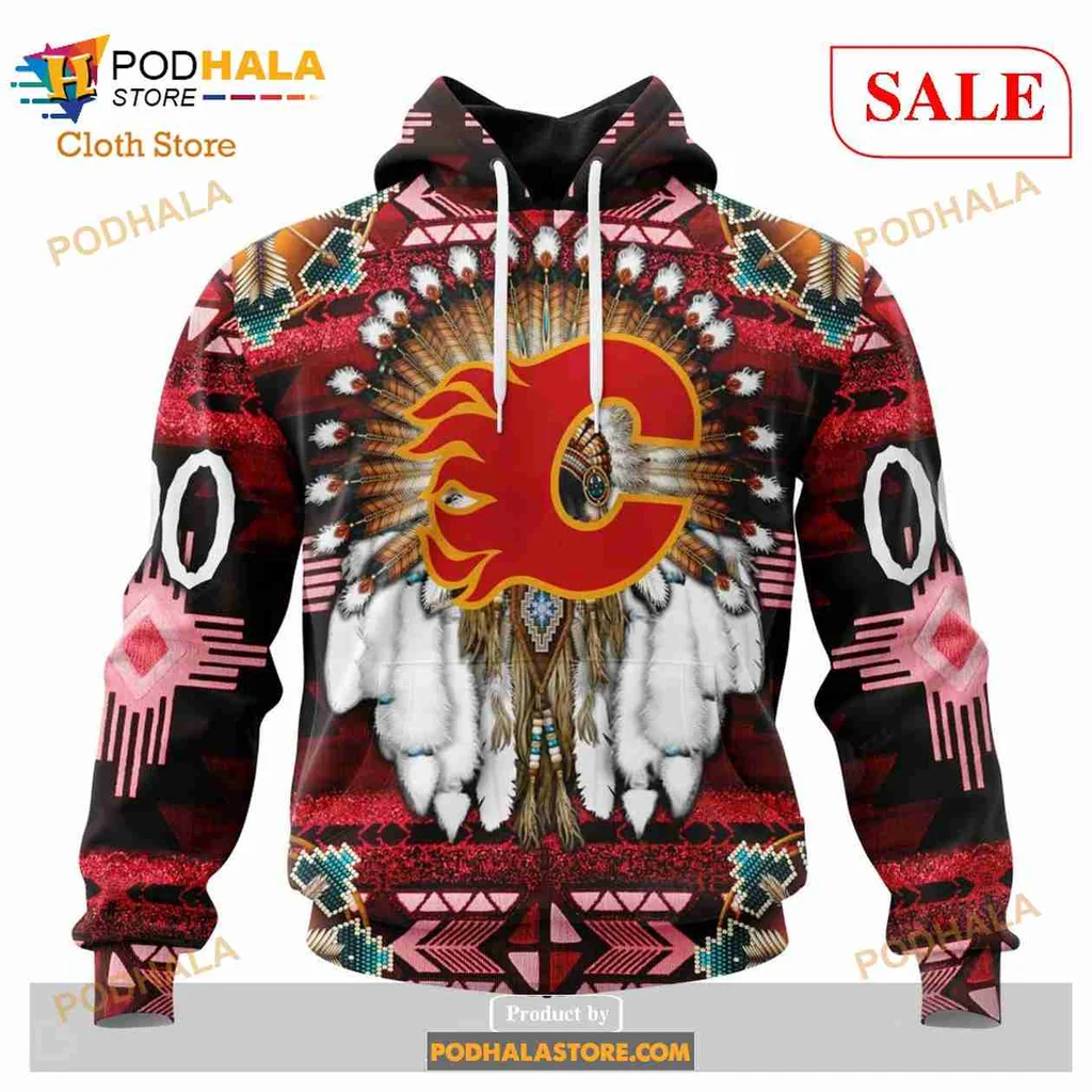Calgary Flames Native American 3d Hoodie With Vibrant Logo Design