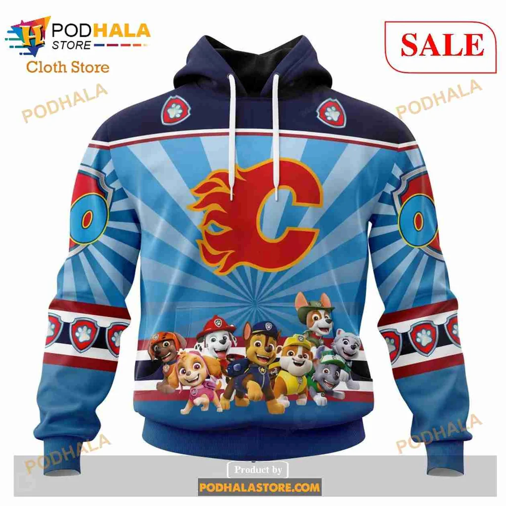 Calgary Flames Paw Patrol 3d Hoodie With Colorful Character Design