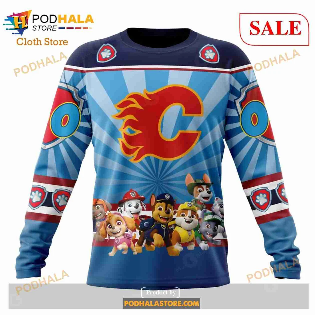 Calgary Flames Paw Patrol 3D Print Hoodie With Colorful Character Design Calgary Flames Paw Patrol 3D Print Hoodie With Colorful Character Design