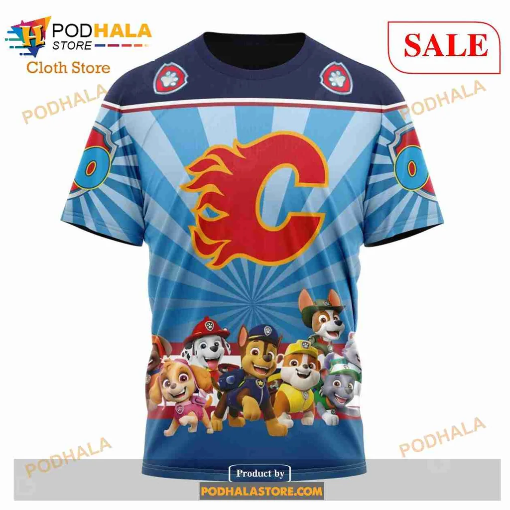 Calgary Flames Paw Patrol 3d Hoodie With Colorful Character Design - Product View 6 Calgary Flames Paw Patrol 3d Hoodie With Colorful Character Design - Product View 6