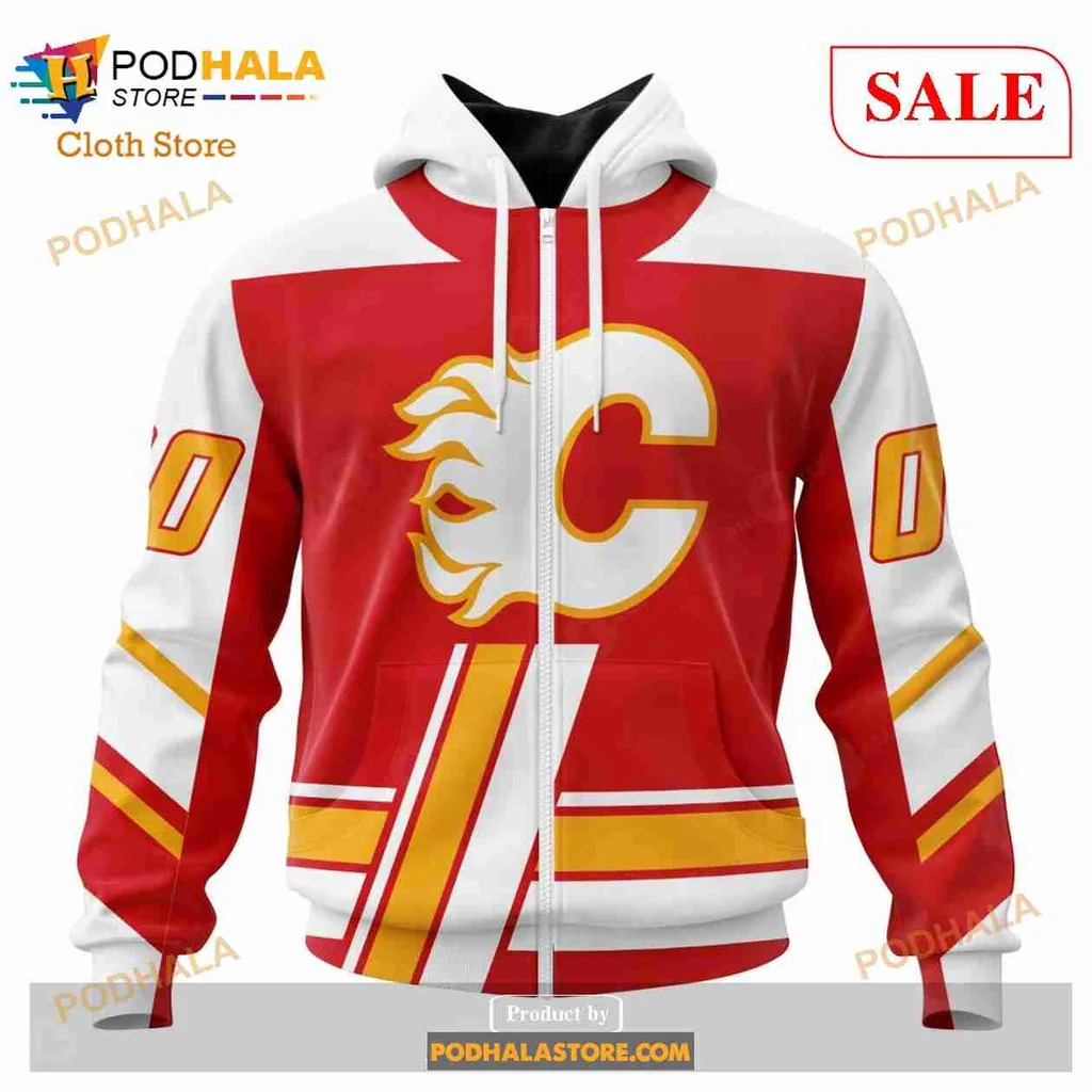 Calgary Flames Retro All Over Print Hoodie With Bold C Emblem And Flame Motif Calgary Flames Retro All Over Print Hoodie With Bold C Emblem And Flame Motif